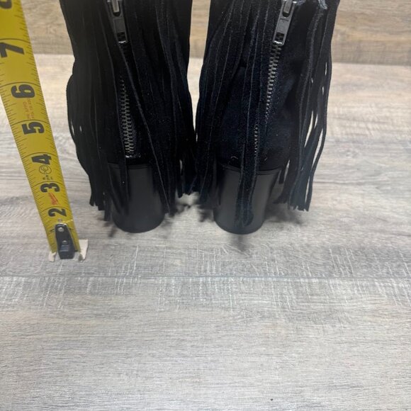 Madden Girl Shaare Black Suede Fringe Ankle Boots Women's Size 8 - Picture 3 of 6
